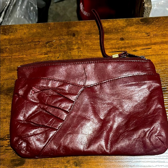 VINTAGE Burgundy Leather Clutch - Picture 1 of 7
